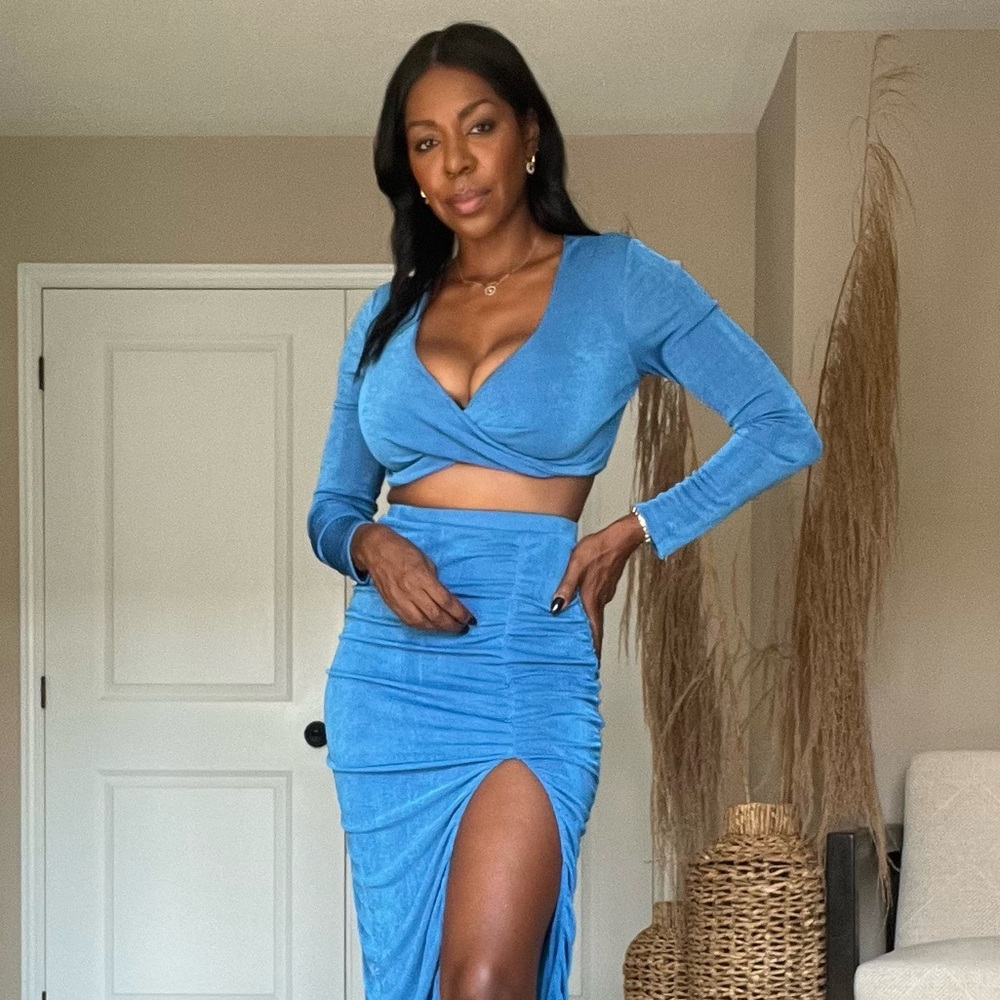 Remi Bader x Revolve Ruched Blue Skirt - Size S